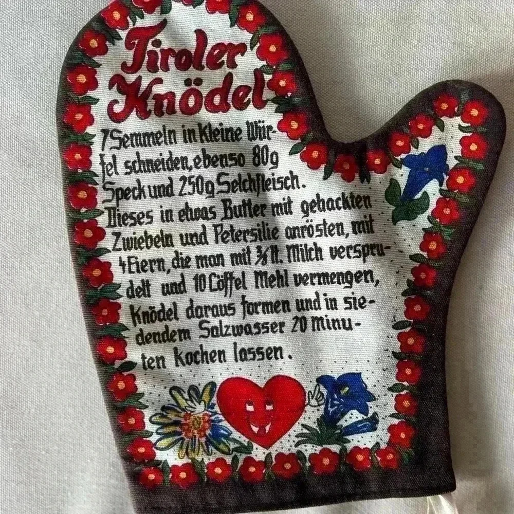 Vintage KOLF Austria Folk Art Oven Mitt German Antique Knödel Recipe